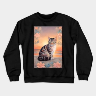 Floral Cat Pastel With Beautiful Sunset Crewneck Sweatshirt